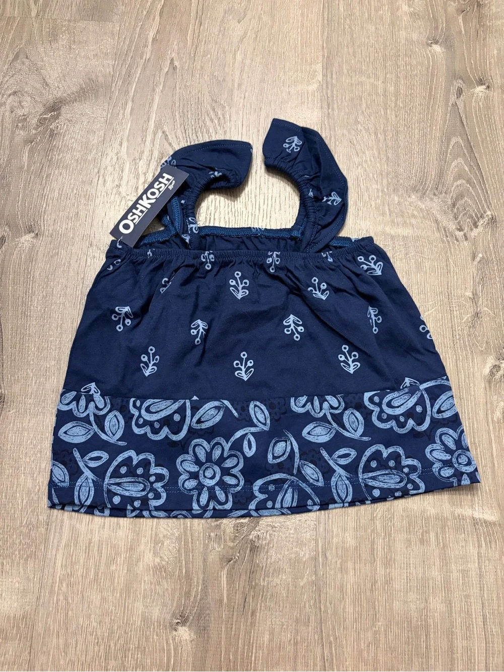 OshKosh B'gosh Baby Girl Floral Ruffle-Sleeve Tank Top - Navy- NWT